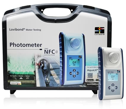 Lovibond MD150 Fotometro – Misuratore 6-in-1 per Cloro, pH, Bromo, Alcalinità Totale, Durezza e Acido Cianurico | Kit Analisi Acqua Multiparametrico con NFC e USB | App AquaLX, Impermeabile IP68