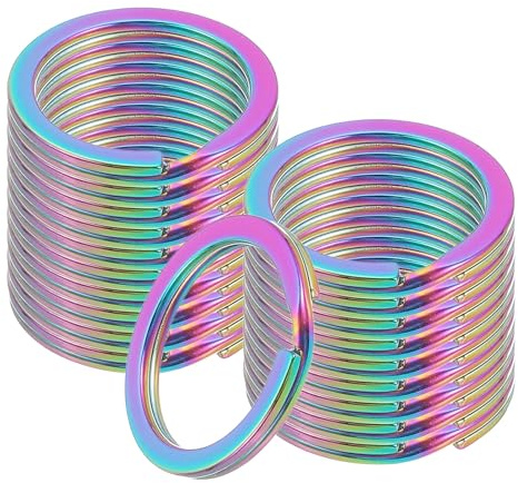 sourcing map 20pcs Split Keychain Rings, 25mm Round Flat Keyrings Stainless Steel Open Key Chain Ring Dog Tag Rings for DIY Keychain Craft Lanyard, 2mm Thick, Rainbow