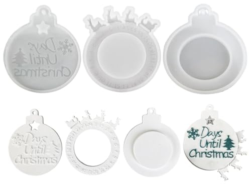Lot de 3 moules en silicone pour pendentifs de Noël - Calendrier de l'Avent - Moule en silicone - Pendentif - Moule en silicone - Plâtre de Noël - Pour verser la cloche - Compte à rebours - Calendrier