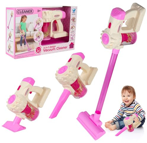 Set di giocattoli Dhqkqg, 3-in-1 aspirapolvere per bambini, aspirapolvere per bambini con vera funzione di aspirazione, giocattolo per la casa per la famiglia, Rosa