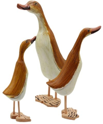 GLEAVI Conjunto de 3 Figuras de Pato de Madera para Decoración de Escritorio, Artesanía Creativa y Segura, Adecuado para Biblioteca o Sala de Té