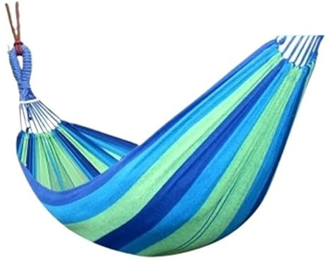 Hamaca Individual de Lona for Exteriores, Patio, Dormir, Acampar, Interiores, Gruesa, a Rayas(Blue Adult)