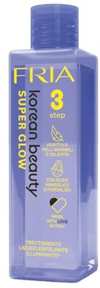 Fria Korean Beauty Trattamento Liquido Esfoliante Illuminante Super Glow, Adatto a Pelli Sensibili e Delicate, Con Acido Mandelico e Fiordaliso, Confezione da 150ml