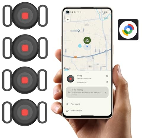 Traceur Chien & Chat pour Android sans Abonnement, Localisateur Android pour Collier, Compatible avec Google Find Hub, Imperméable et Durable，Noir-Quatre