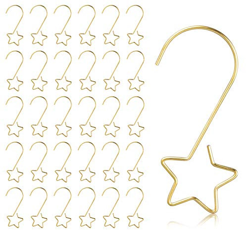 MELLIEX 60 Stück Kugelaufhänger, Stern Weihnachtsbaum Haken Gold Weihnachtsbaumkugeln S-Haken Klein Schnellaufhänger für Christbaumschmuck