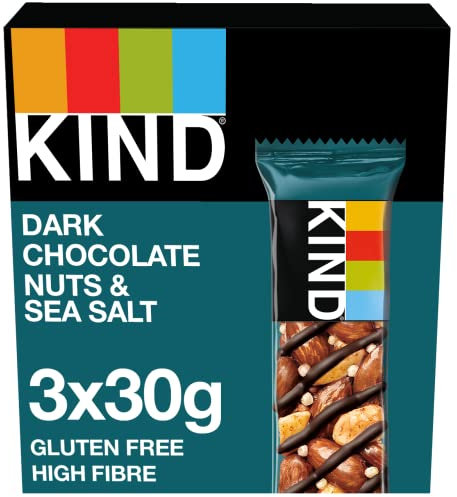 KIND Bars, Gluten Free Snack Bars, Dark Chocolate Nuts & Sea Salt, High Fibre, Healthy Snack, No Artificial Colours, Flavours or Preservatives, Multipack 3 x 30g