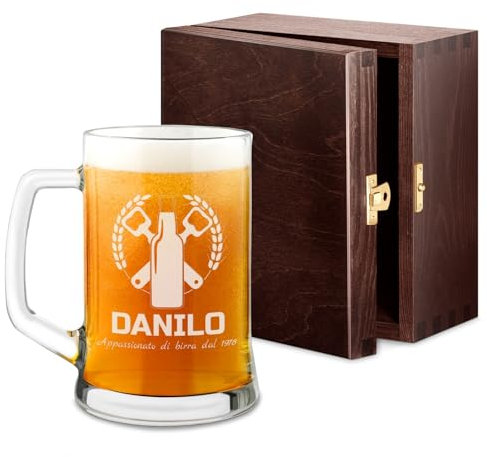 Maverton Boccale per la Birra in vetro con personalizzazione - capienza 500 ml - H12 cm x Ø8,5 cm - ottima idea regalo per le feste perfetto per ogni uomo amante della buona Birra - appassionato