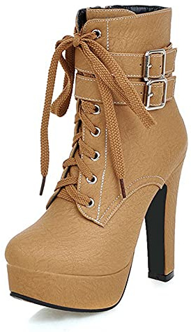 Smilice Stivaletti da donna con tacco alto e plateau con borchie, Kaki 2, 38 EU