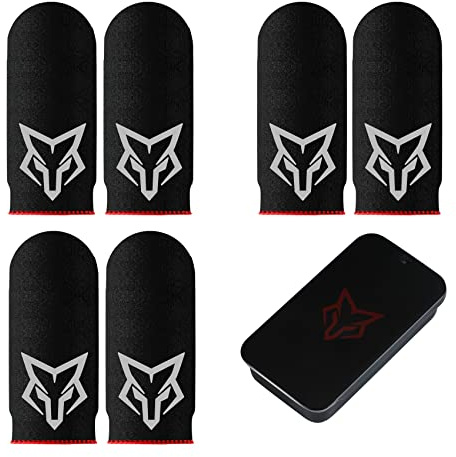 Mobiltelefon spel fingerärmar [6 st], anti-svett andas, spelärm, tummar fingerhandskar fodral för League of Legend, PUBG, överlevnadsregler, knivar ute (svart [kolfiber])