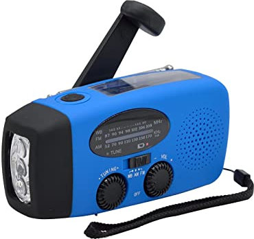 Voiakiu Radio emergencia 2000 mAh, 2000 mAh, radio solar supervivencia portátil con banco energía manivela, alarma SOS, linterna LED, carga USB a pilas