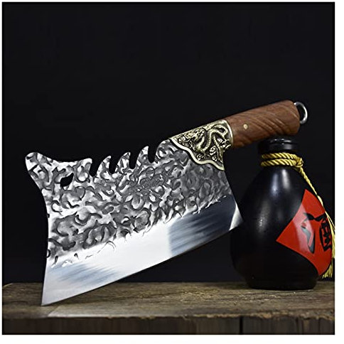 WERWER Coltelli a Lama Fissa di 9 Pollici HANAMDE Coltelli di Rame Dragon Decor Cleaver Chopper Chopper Forge Steel Kitchen Knives Bone Carne di Carne e Strumenti di pollame coltelli