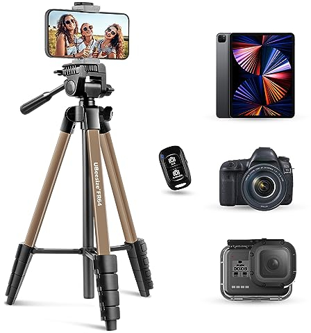 UBeesize Kamera Stativ, 163cm Camera Tripod Tragbares mit Fernbedienung und Telefonhalter, Aluminium Fotostativ für Videoaufnahme, Live-Streaming, Kompatibel mit Handy/Kamera/Tablet
