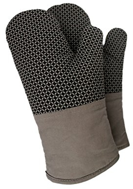 UKCA Certified Oven Gloves/Mitts - Pack of 2 : Heat Resistant with Non-Slip Silicone Exterior : Cooking - Baking - Kitchen - BBQ (Grey)
