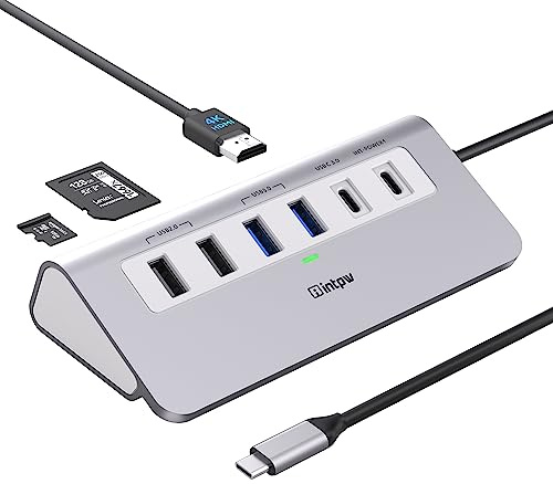 intpw USB C Hub, P9 USB C Hub Multiport Adapter with 4K HDMI, PD 100W, Type-C & 2 USB A 3.0 5Gbps, 2 USB A 2.0, SD/TF Card Reader, Aluminum USB Hub for Laptop, iPhone 17 Series, MacBook, iPad