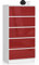 BDW Kommode Hochglanz K60 mit 5 Schubladen für Schlafzimmer, Wohnzimmer, Badezimmer, Büro - Modernes Design - Mehrzweckschrank mit viel Platz - 60 x 121 x 40 cm - Weiß-Rot