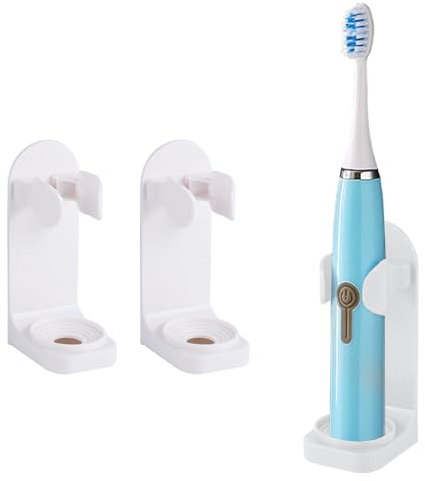 DOETYD 2 Packs Toothbrush Holder Electric Toothbrush Holder Wall Mounted Toothbrush Storage with Adhesive Plastic Electric Toothbrush Stand for Bathroom Wall White
