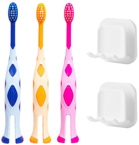 3 Stück Giraffen-Zahnbürsten, 2 Stück Zahnbürstenhalter, Kinderzahnbürste, blaue Zahnbürste, U-förmige Kinderzahnbürste, weiche Zahnbürste, Babyzahnbürste