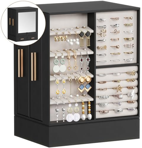 Lifewit Schmuckaufbewahrung 360° Drehbar, Schmuckkasten Damen, Großer Stauraum, Verstellbarer Spiegel & 6 Zusätzliche Aufbewahrungs-Schubladen, Jewellery Box für Ring, Halskette, Ohrring, Schwarz