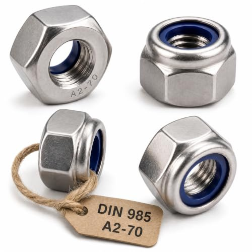 Dado Nylstop M6 in acciaio inox indesserrabile Ø 6 mm | Dadi freno autobloccanti esagonali autofrenati DIN 985 in acciaio inossidabile A2-70 (V2A/304) con anello in nylon di bloccaggio: confezione da