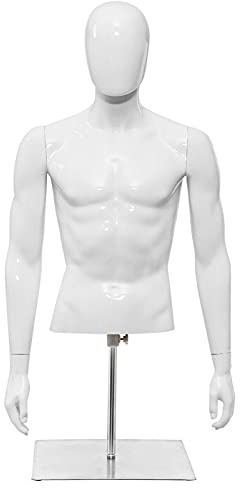 Manichino corpo ﻿ Manichino uomo/donna Torso Testa Gira Abito Forma Display Regola Altezza Bianco Mezzo corpo con base braccia, Bianco brillante per vetrina Esposizione abbigliamento Modello (M)