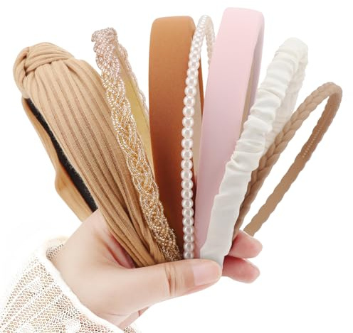 DRESHOW Fashionabla Pannband för Kvinnor Hår Pärlpannband Halkfria Blompannband Vadderade Hårband Set Vintage Håraccessoarer för Kvinnor och Flickor