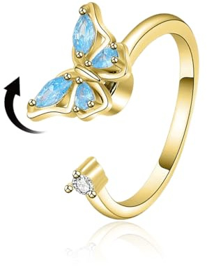 Anillo giratorio antiansiedad con forma de mariposa dorada, ajustable, regalo para mujeres y niñas.