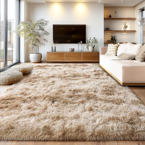 Large Plush Shaggy Rug High Pile Fluffy Rug for Living Room, Big Plush Non-Skid Shag Carpet, Soft Shaggy Rugs for Bedroom Indoor Modern Home Decor Tie Dye Camel 9x12ft