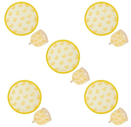 Fisura – Abanico redondo plegable “Patos”. Ventilador de mano plegable original. Frisbee amarillo con estampado de patos. 5 unidades. Abanico portátil para fiestas. 20 cm.