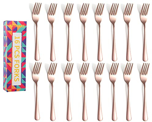 16 PCS Silverware Forks, Rose Gold Forks for Dinner