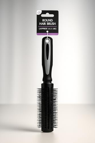 Round Hair Brush Paddle Brush Black Silver Handle Round 23.5 Cm Quiff Roller Women Men Dry Wet Curly Circular Roll Radial Brushes Tangle Free Dressing Styling Straightening(1count)
