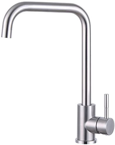 HOTTIST Wasserhahn Küche, 360° Schwenkbar Mischbatterie Armatur Küche, Hochdruck Hoher Bogen Einhebel Küchenarmatur, Spültischarmatur mit G3/8 Anschluss, Edelstahl Gebürstet