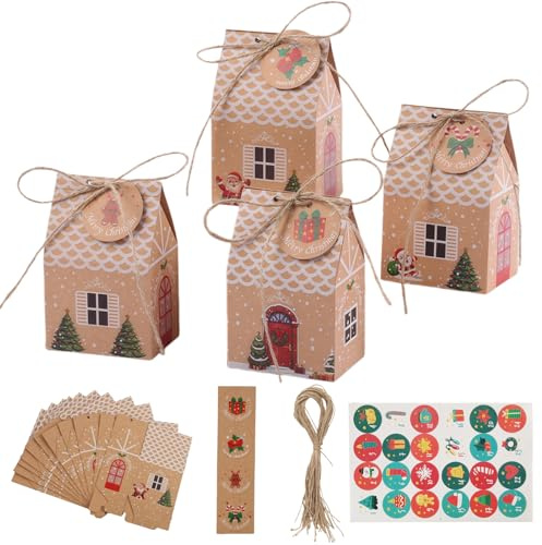 24 Petites Maisons Brunes Pliables Maisons Du Calendrier De L’Avent À Remplir Soi-Même – Avec Autocollants Numérotés Et Cordon, Pour Surprises De Noël En 2025,calendrier De L'avent Vide