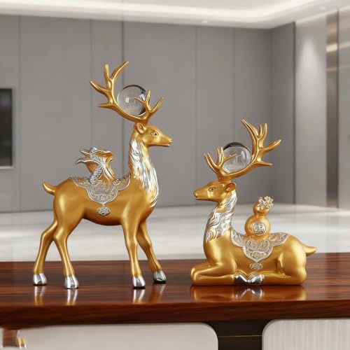 Jaxuzegs 2 Pièces Figurines de Renne de Noël Décoration De Figurine De Renne De Noël D'élan Doré Feng Shui étagère décoration pour la Maison Le Salon Le Bureau