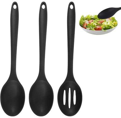 3 silikonskedar 27,2x5,8 cm värmebeständiga non-stick | Skedar för matlagning och bakning. Diskmaskinssäkra och BPA-fria