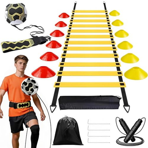 ZeiLaBang Kakadi Accessoires d'entraînement de football, échelle de coordination, kit d'entraînement de football, échelles de coordination avec 12 chapeaux et 4 piquets, kit d'entraînement de football