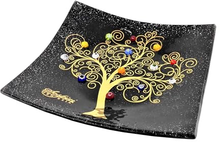 Sospiri Venezia Svuotatasche Albero della Vita in Vetro di Murano Murrine e Oro Idea Regalo Piatto Vassoio Decorativo Made Italy Portaoggetti Soprammobile Bomboniere Cerimonia 14x14 cm