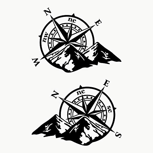 Autodomy Pegatinas Brújula Rosa de los Vientos Pack 2 Unidades | Pegatinas 4x4 | Pegatina Rosa de los Vientos | Pegatina Brujula Grande 4x4 Off Road | Vinilo Autocaravana | Negro 27x20 cm