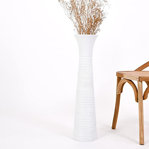 LEEWADEE Tall Big Floor Standing Vase for Home Decor, 13x13x75 cm, Mango Wood, White