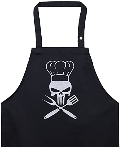 EXPRESS-STICKEREI Delantal cocina hombres con motivo de calavera Cráneo Ajustable, con bolsillo, regalo para parrilleros y amantes del BBQ con estilo