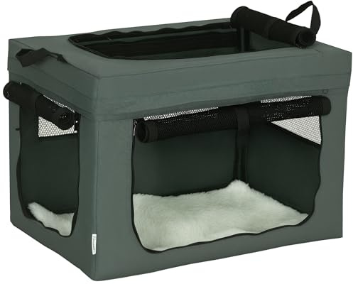 PawHut Sac de Transport Pliable pour Animaux de Compagnie avec poignée Ouverture supérieure Tissu en Maille - 60 x 42 x 42 cm - Gris Noir