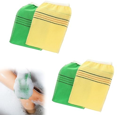 4 PCS Exfoliating Body Scrubber Shower Wash Cloths Net Back Bath Exfoliator Washer Towel Skin Care Tool Scrub Face Washcloths Men Women Exfoliating Washcloth Dual Sided Exfoliating Glove