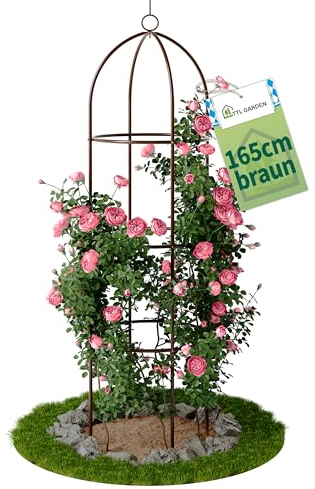 TTL Garden Obelisk Rankhilfe L 165x40cm braun - Rosen Rankgitter Metall rostfrei für Kletterpflanzen Rosen Clematis - pulverbeschichteter Stahl 165 cm hoch 40cm Ø Rankobelisk für Tomaten Gurken