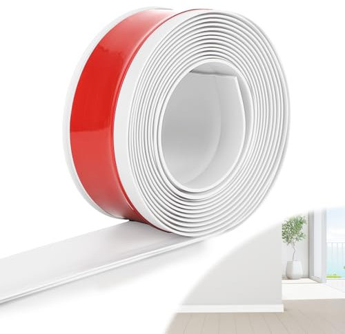 DBREAKS Plinthe souple en PVC, plinthe autocollante, 5 cm x 5 m, blanche, bande d'étanchéité étanche, pour cuisine et salle de bain