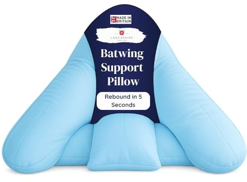 Lancashire Textiles Orthopaedic Batwing Shaped Neck & Back Support Pillow for Help with Cushioning and Sitting Complete with Light Blue Removable Pillowcase