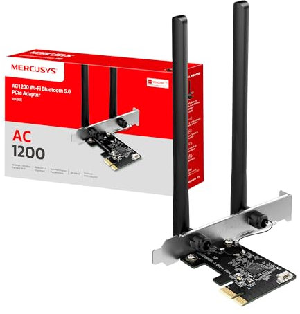 Mercusys TP-Link MA30E Adaptador PCIe Dual Band Wi-Fi AC1200Mbps, Bluetooth 5.0, Dos Antenas de Alto Rendimiento, MU-MIMO, WPA3, Windows 11/10