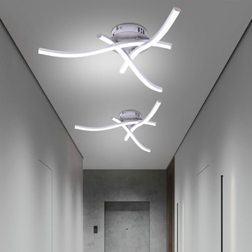 ZONJIE 2 Pack Ceiling Lights - 21W 1600LM Modern LED Ceiling Light Kitchen Ceiling Lighting Curved Silver Living Room Ceiling Lights, 3 Built-in LED Boards Waved Pendant Lamps (Cool White)