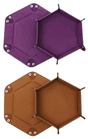 2 stycken dubbelhäftande mattärningsplattor, sammet, hopfällbara, sexkantiga tärningsbrädor, för RPG, DND, Dragons (lila - brun)