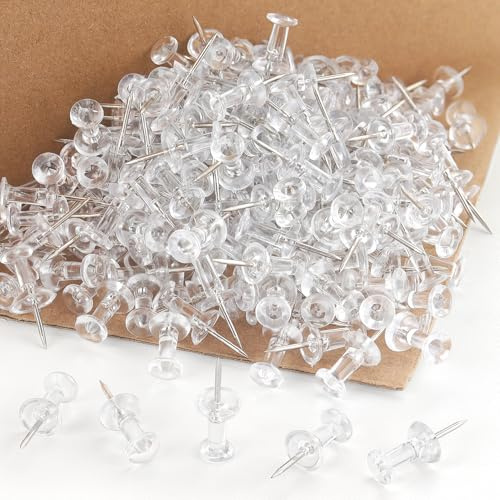 ZZTX Push Pins 500-Pack, Large Bulk Clear Thumb Tacks Steel Point and Clear Plastic Head for Bulletin Board, Cork Board, Office
