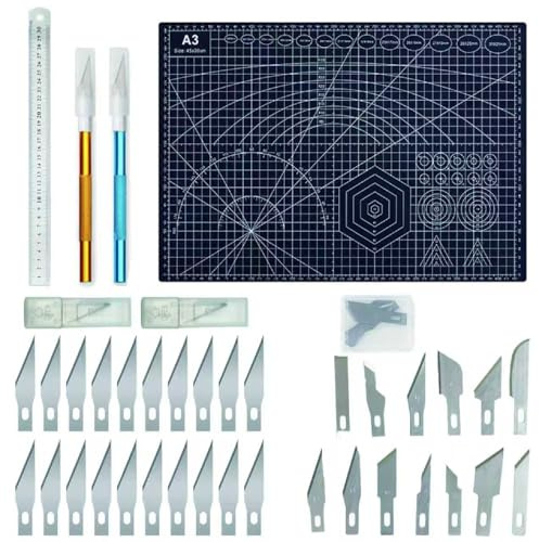 A3 Cutting Mat Set with Steel Ruler,Double Sided Self Healing Craft Mat for Sewing Carving Crafts Fabric Quilting (Black)
