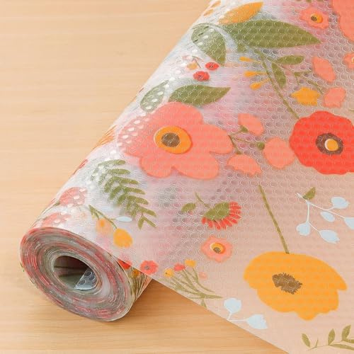 SHOPPOFOBIX Alfombrilla de cocina EVA de grado alimenticio, multiusos, lavable, antideslizante, para nevera, forro de estantes, mesa, cajón de cocina (flor verde y naranja)